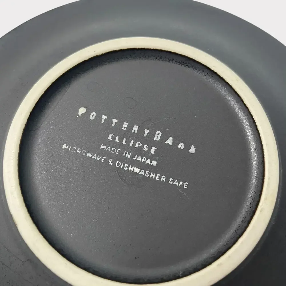 Pottery Barn Ellipse Saucer Dishes Set of 5 Black Made in Japan Stoneware 6